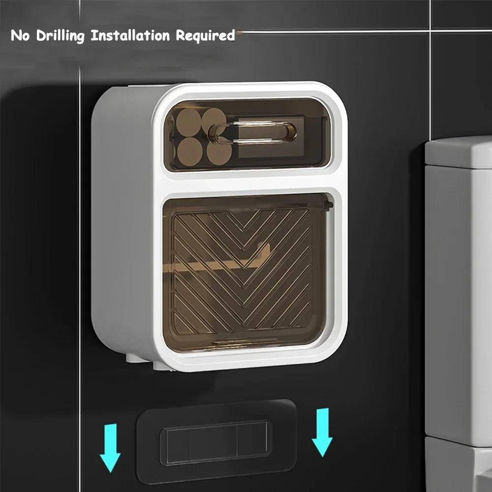 Toilet Paper Holder, Wall-Mounted Tissue Holder, Phone Tissue Storage Box, 2 IN1, Cosmetic Organizer, Bathroom Roll Paper Holder