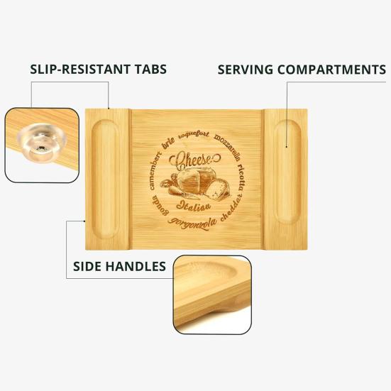 Tábua de corte de bambu tábua de charcutaria com ranhuras design tábua de queijo bandeja de servir comida para cozinha doméstica