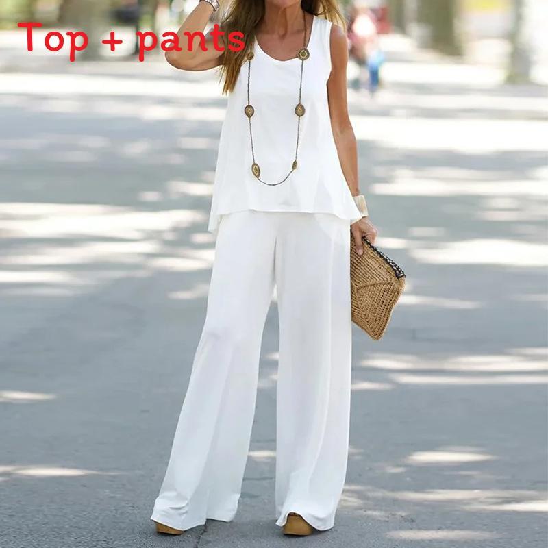 Summer Girl Sleeveless Top And Tall Pants Set With Polyester Print For Casual Wear