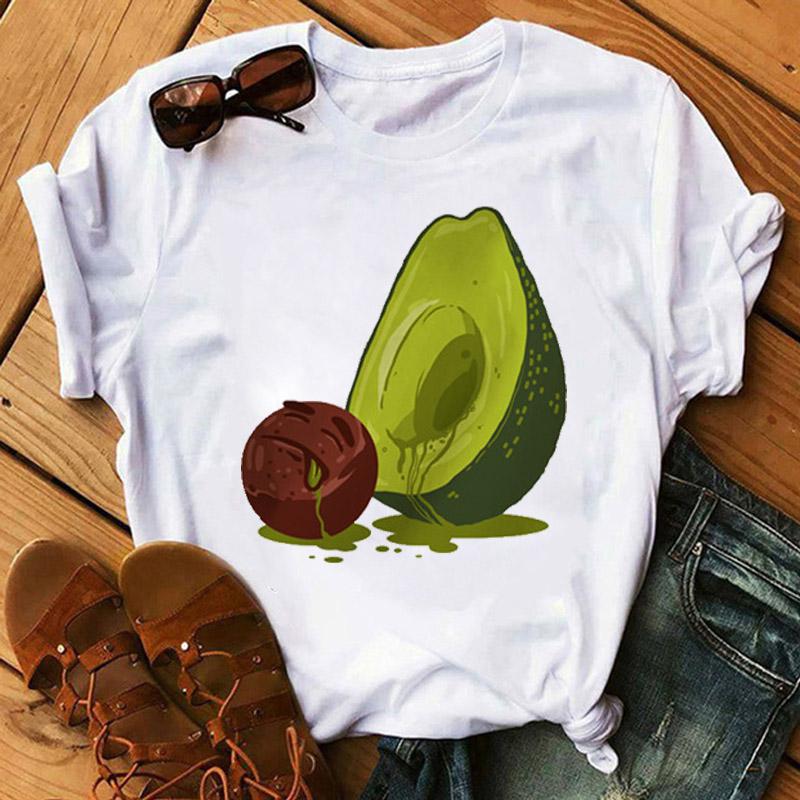 Kawaii Cartoon Avocado Short Sleeve T-Shirt Women Casual Graphic Tops Female Tee Summer T-Shirts