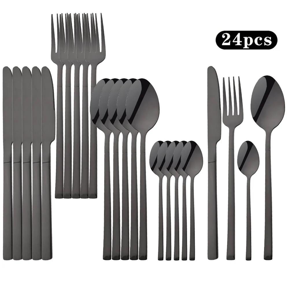 24Pcs Western Gold Dinnerware Set Knife Fork Coffee Spoon Cutlery Set Stainless Steel Flatware Kitchen Silverware Tableware