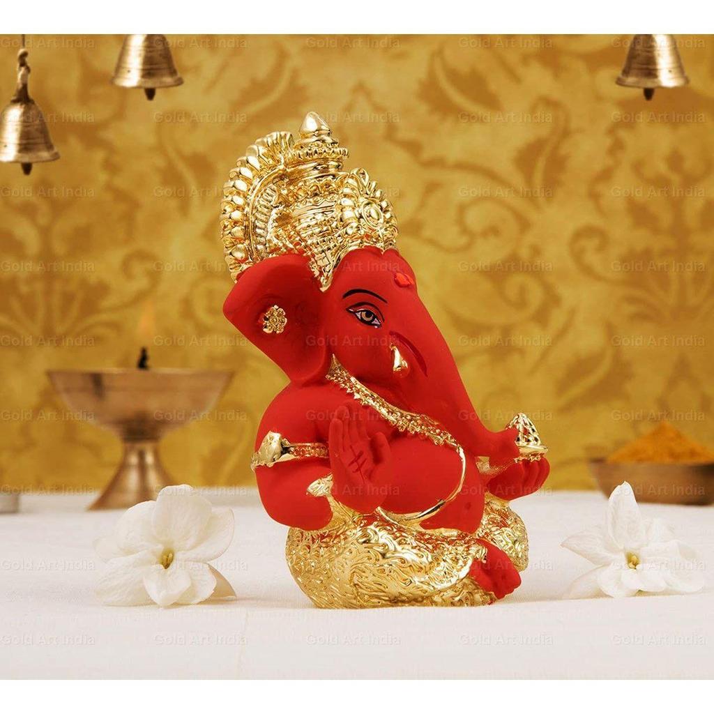 Idol Ganesha Auriu și Argintat, Auriu și Portocaliu, Pentru Bordul Mașinii, Ganesha Murti, Idol Ganpati Pentru Decor Acasă, Puja, Statuetă Lord Ganesha, Cadou