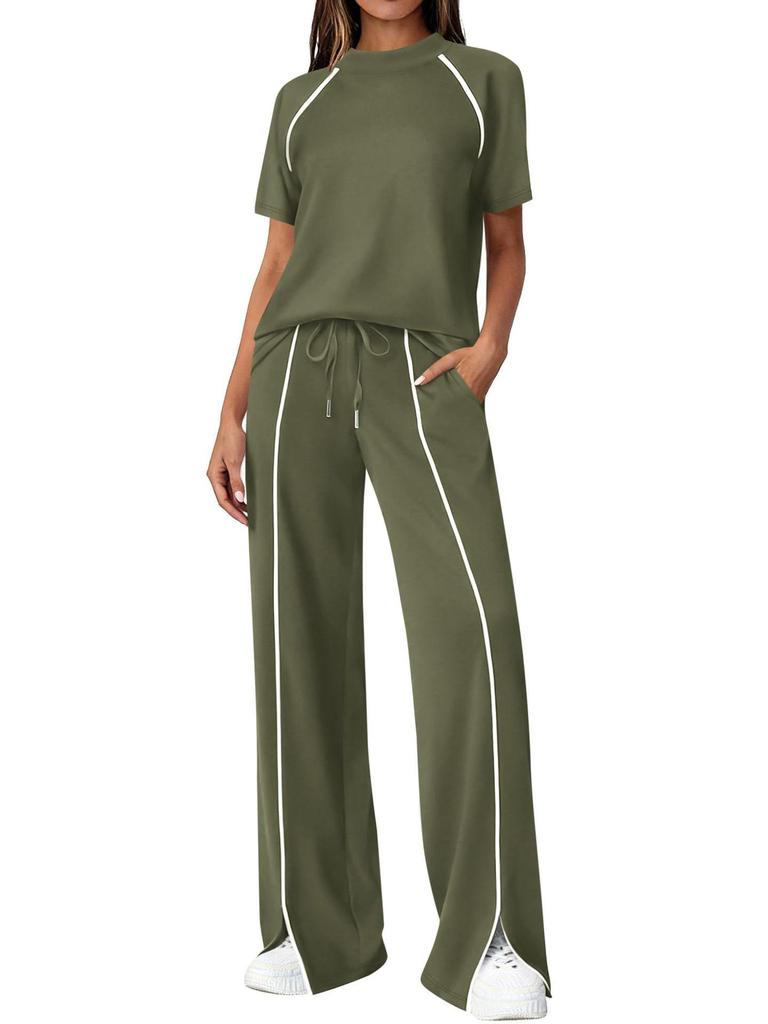 2026 Women's Round Neck Ribbed Casual Hoodie and Pants Set