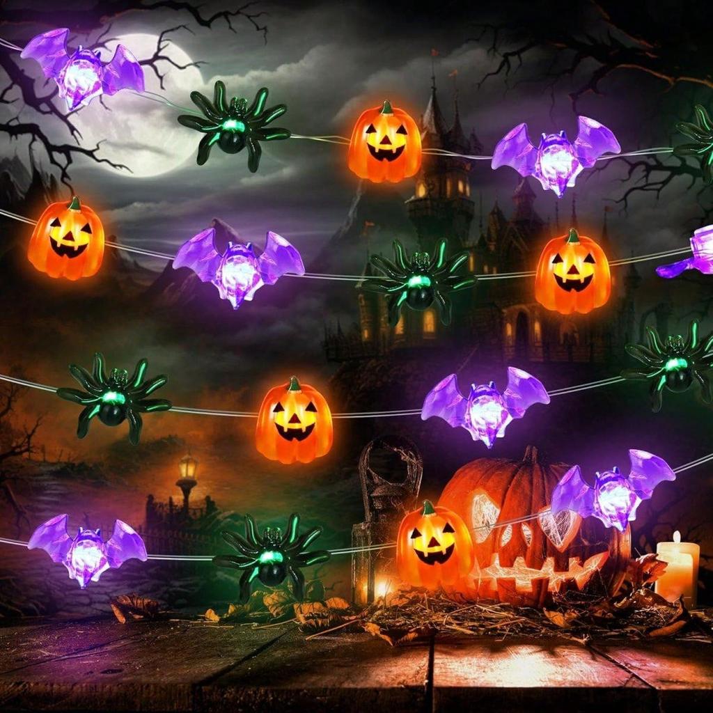 1PC Pumpkin Spider Bat Halloween String Lights 20/30 LED Copper Wire Fairy Lights For Home Porch Party Indoor Festival Decor