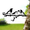 Four Birds On Branch Steel Silhouette Metal Wall Art for Home, Garden, Yard, and Patio. Perfect Outdoor Statue Stake Decoration