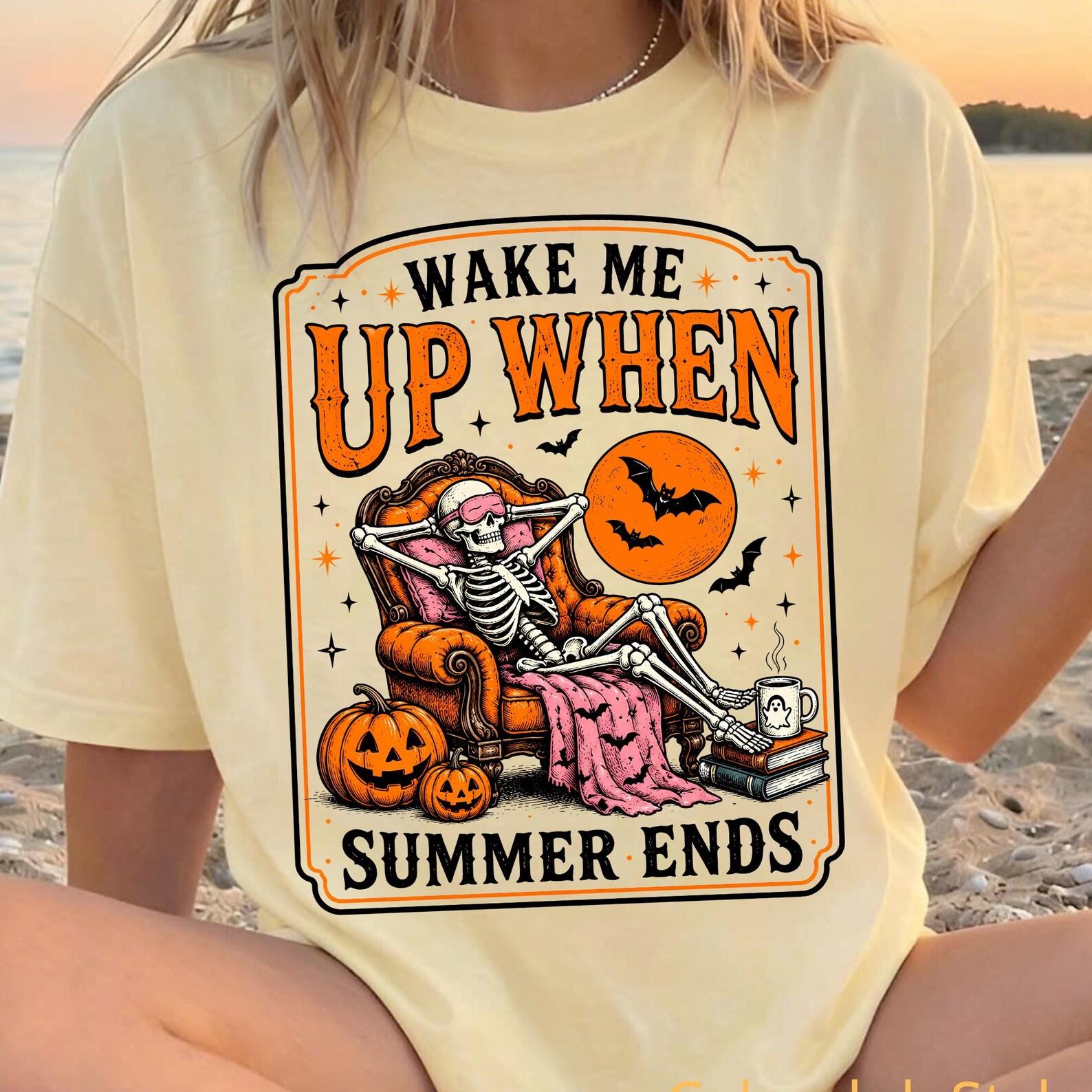 Wake Me Up When Summer Ends Shirt, Halloween In July Shirt, Skeleton Witch Summerween Tee, Spooky Summer Shirt, Skeleton Summer S