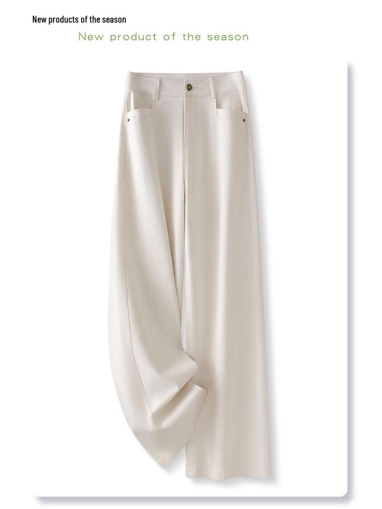 Spring 2025 Women's Off-White High-Waisted Wide-Leg Jeans - Pear-Shaped Figure Slimming