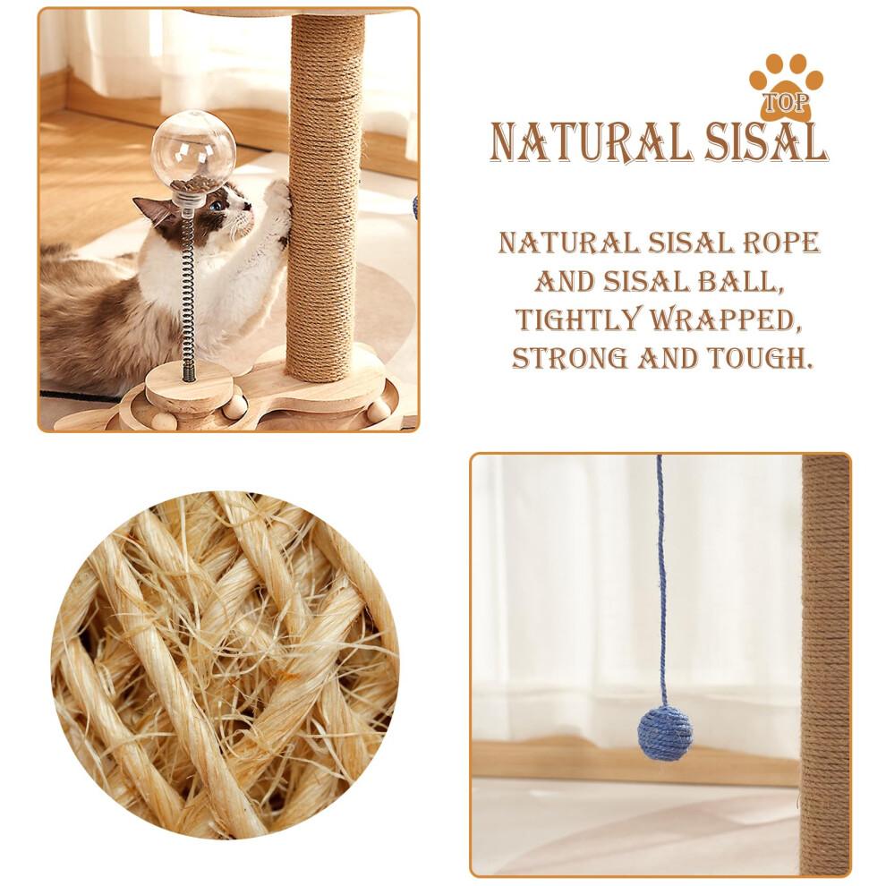 TOTHDATE 4 IN 1 Scratching Posts for Indoor Cats, Wooden Cat Treat Toy with Hanging Ball Track Ball Leaky Food Ball Interactive Cat Toy for Indoor