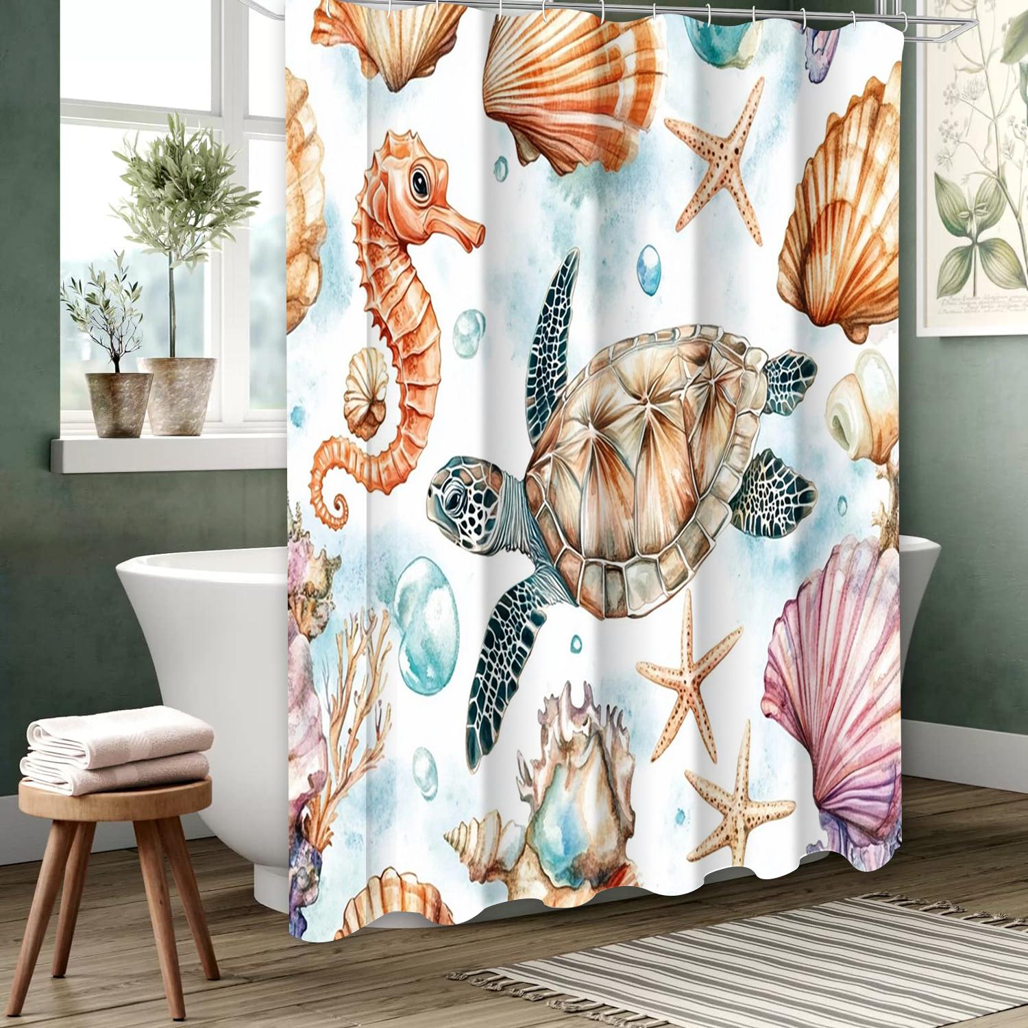 

Cartoon Sea World Pattern Bathing Curtain Bathroom Shower Curtain Waterproof With 12 Hooks Home Deco Free Ship W60H190(CM)-1 Pcs