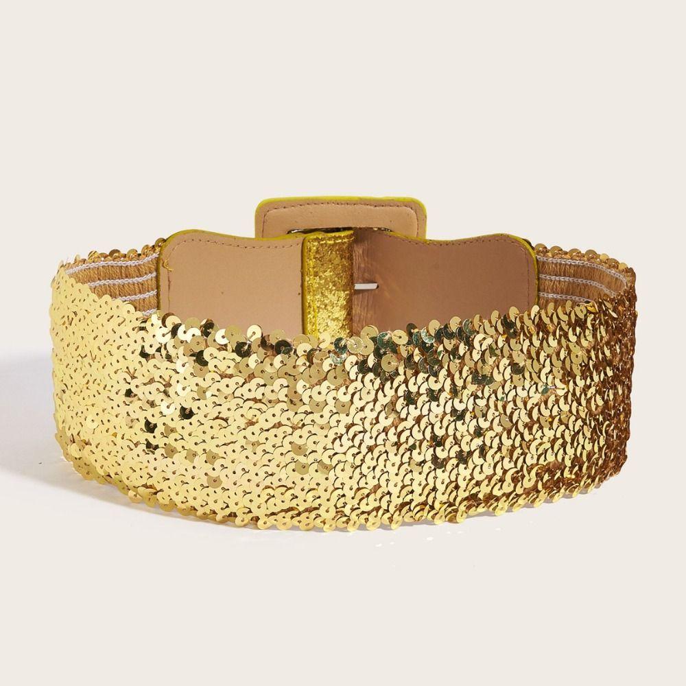 Waist Closure Blingbling Sequin Cummerbunds Metal Square Buckle Waist Corset Belts  Girl