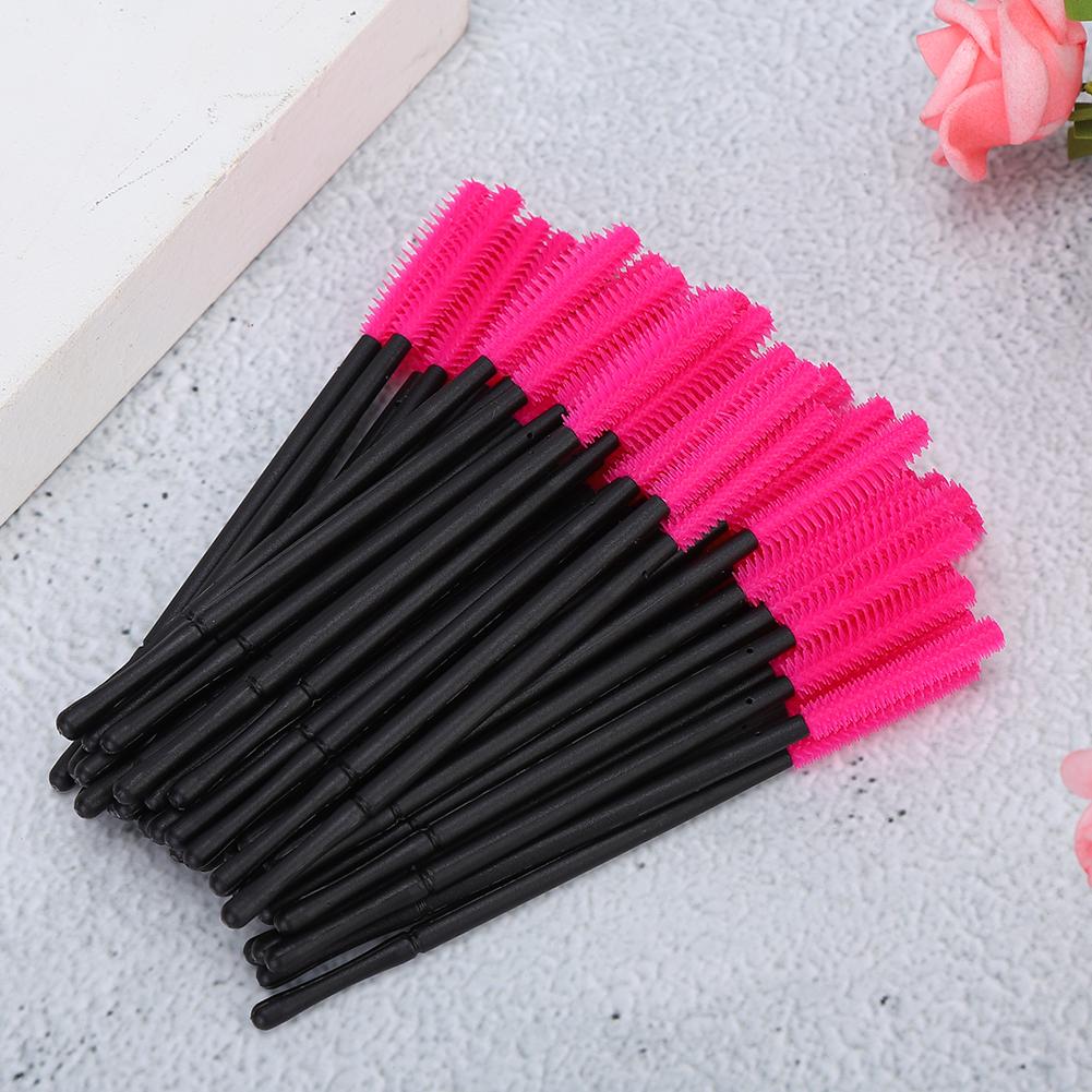 50Pcs Set Disposable Eyelash Brush Makeup Brushes Mascara Applicator Beauty ToolRose Red