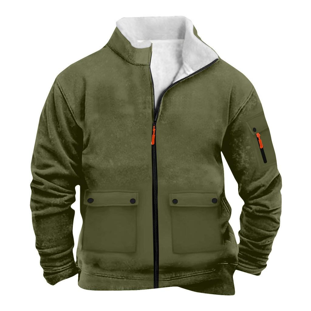 Men's Solid Color Zipper Pocket Zipper Sweatshirt Jacket Men's Sports Large Size Casual Sweatshirt Jacket