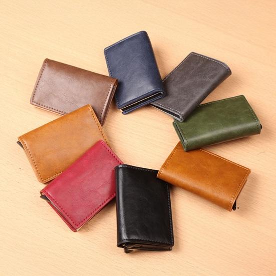 Faux Leather Wallet Men Women RFID Blocking Tri-fold Wallet Minimalist Slim Front Pocket Anti-Theft Credit Card Holder