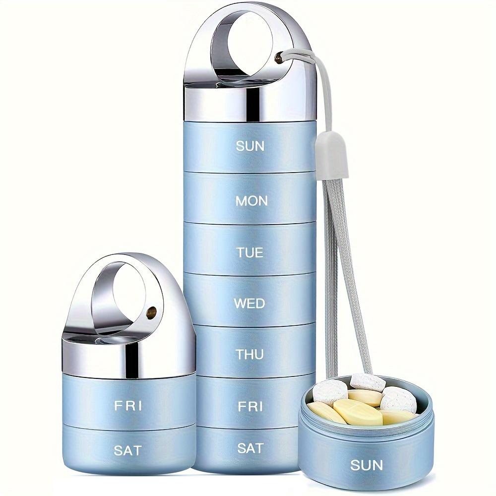 Metal Travel Pill Organizer, Portable Waterproof Weekly Pill Box, Large Aluminum Alloy Container, 7 Day Daily Medicine Organizer