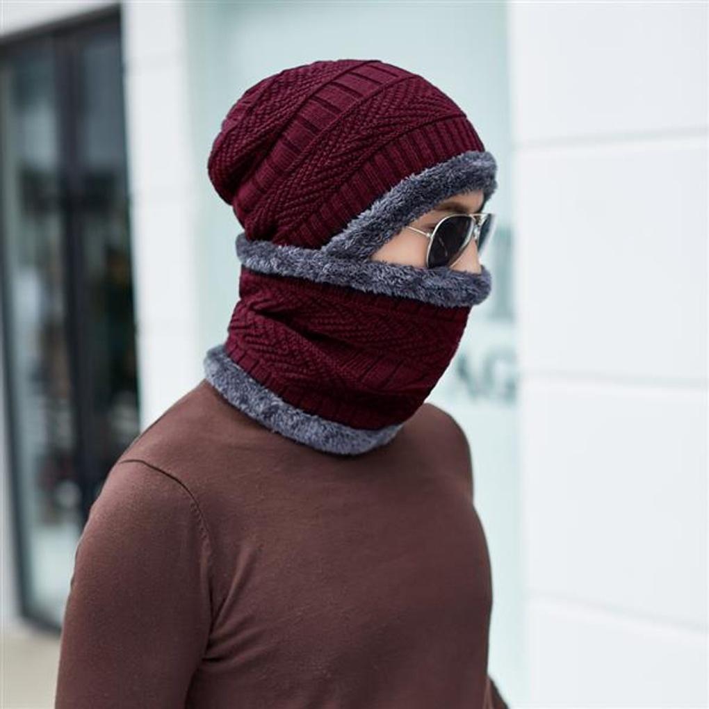 Neckwarmer Beanie Set (Wine)/Fur Hat Beanie Winter Hat
