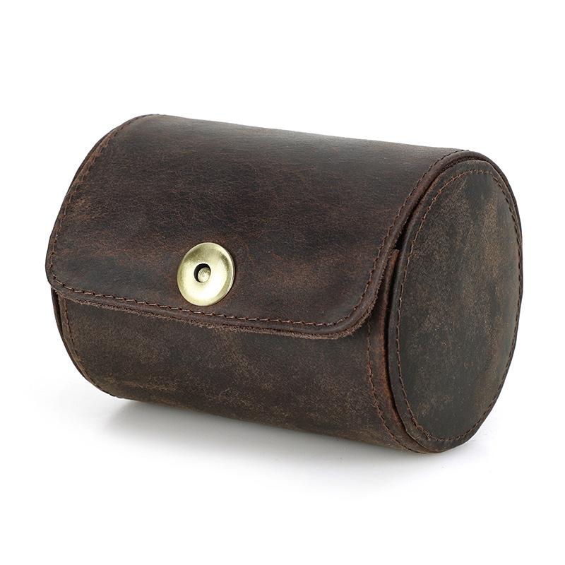 

Мужская коробка для галстуков из натуральной кожи, ручная работа, портативная круглая магнитная коробка для хранения галстуков в стиле ретро 13x9x11cm кофейный