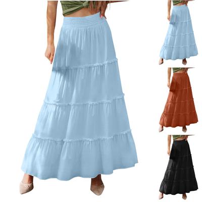 Falda Larga Casual de Moda para Mujer con Cintura Elástica de Color, Holgada, de Cintura Alta con Lazo