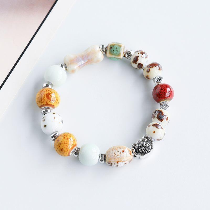 

Стиль Национальная Мода Маленькие Украшения Пара Студенческий Ручной Браслет Ремешок для Ношения Цзиндэчжэнь Фарфоровые Бусины Браслет Керамический Браслет Этнический Стиль Flower glaze White