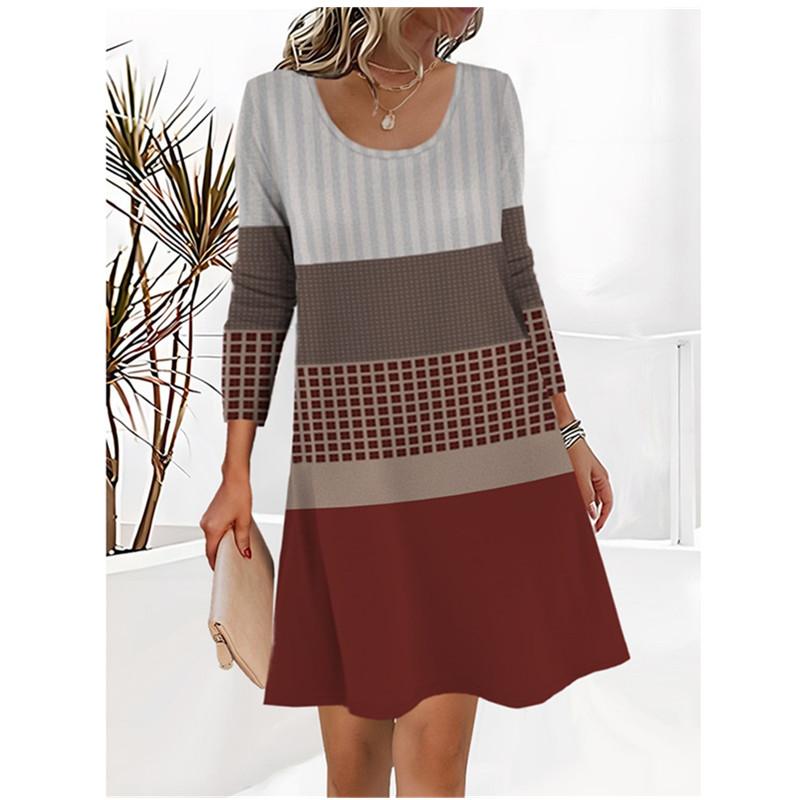 Women Autumn Long Sleeve O-Neck Dress Vintage 3D Floral Printed Elegant Lady's Dress Big Size Casual Loose A-Line Dress