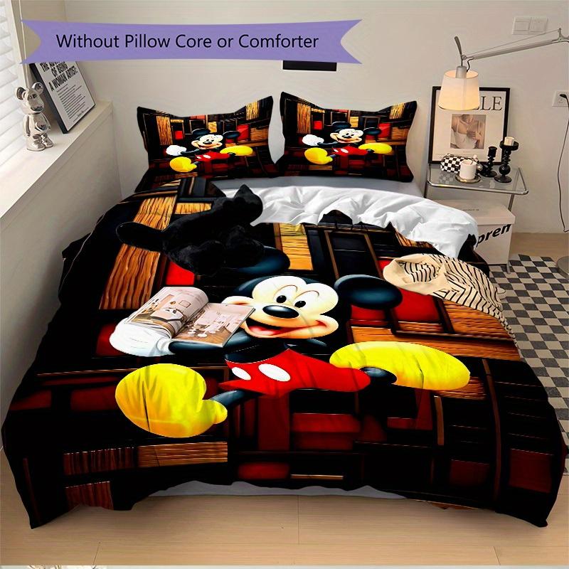 3pcs Mickey Mouse Printed Bedding Set, Breathable And Soft, Machine Washable, Christmas Gift, Suitable for Bedroom Decoration, 095