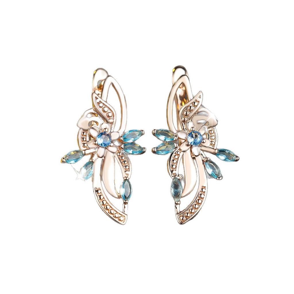 Popular wind hollow flower-shaped ear buckle female bling zircon + tendrils atmosphere niche flower cluster earrings