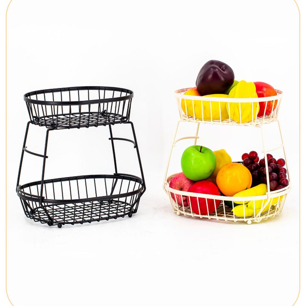 Detachable Two-Tier Metal Wire Fruit Basket Kitchen Countertop Storage Rack for Living Room Tabletop Organization and Display
