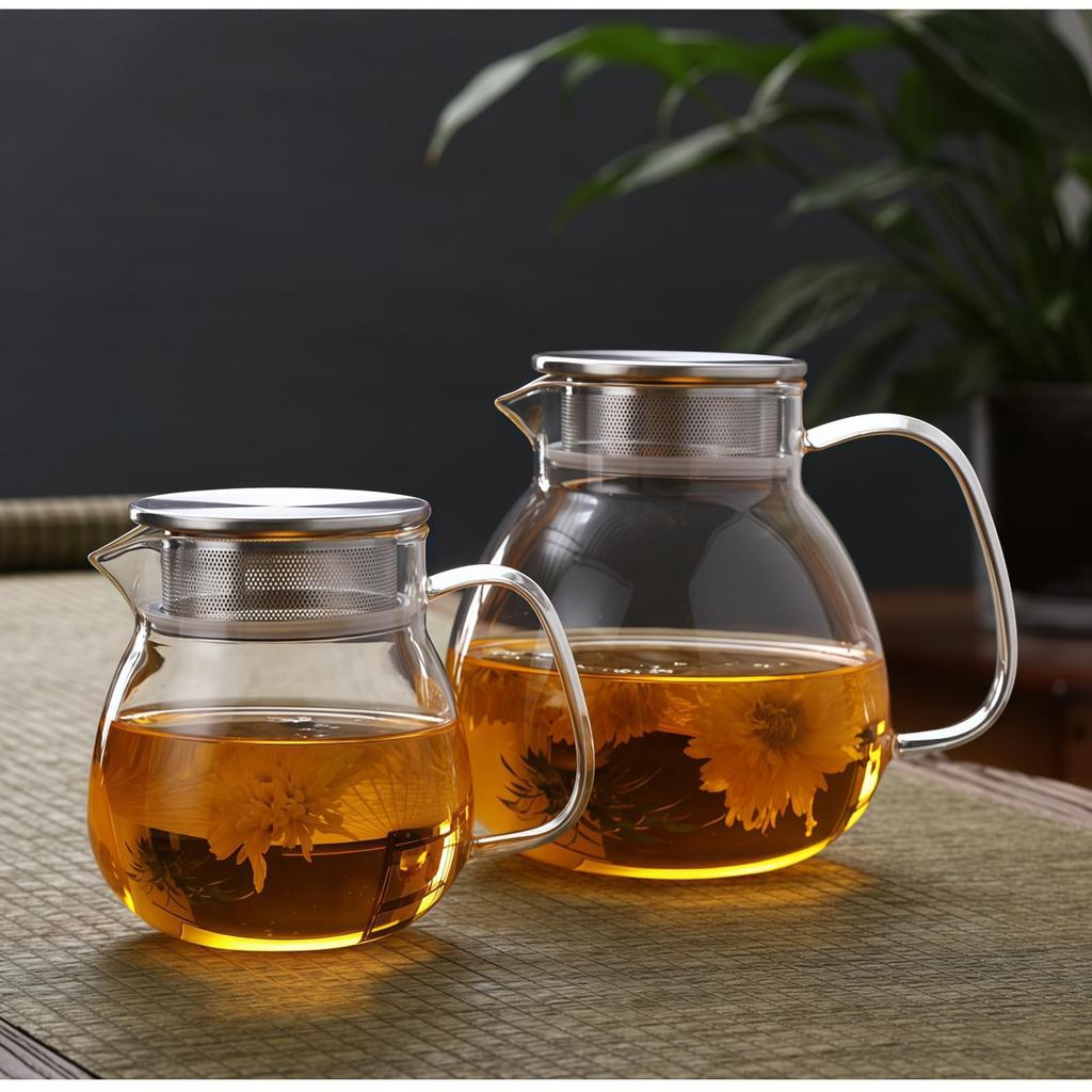 OULOVECO Teapot & Mugs (2 or 4-Piece Set), Heat-Resistant Glass with Strainer, Dishwasher Safe, Stylish, Simple, Nordic Gift, Pitcher, Water Jug,