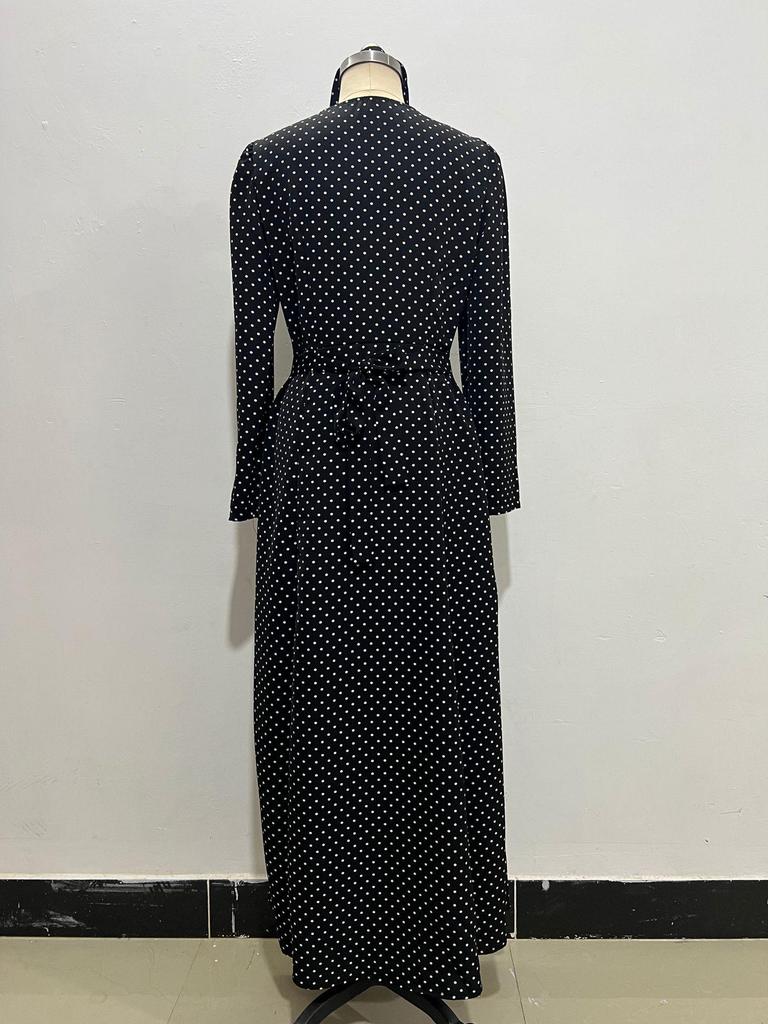 2025 Autumn Long Sleeve Square Neck Polka Dot Slimming Dress