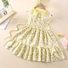 Summer Girls' Sleeveless Floral Princess Dress - Cotton Silk Blend for Outdoor Wear