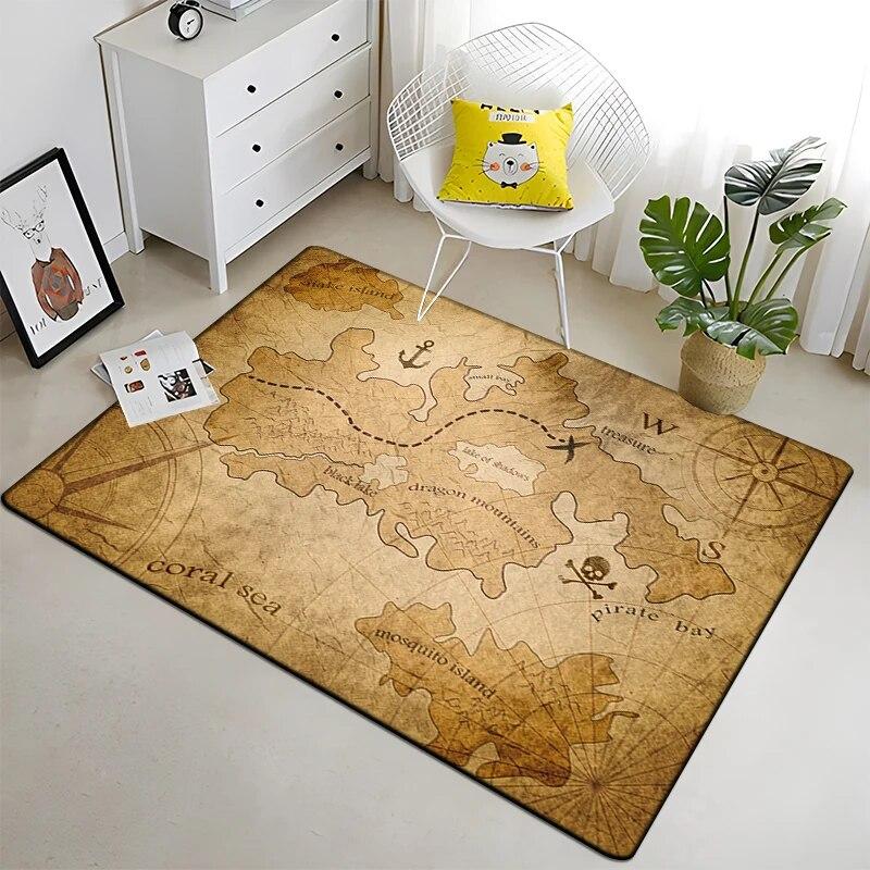 Retro navigace Mapa Vzor Dekorativní čtvercový koberec Moderní dům Obývací pokoj Podlaha Matná Ložnice Koberec Umění Plakát Podložka Vějíře Dárek