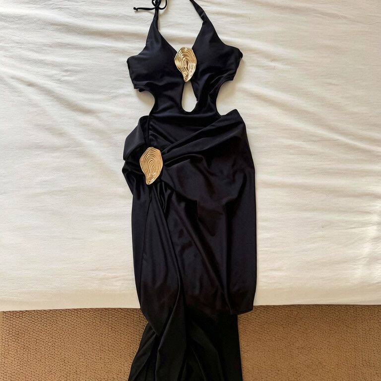 

High Waisted Halter Bikini Dress Set One Piece Swimsuit for Women Bohemian Sexy Push Up Tummy Control Beach L