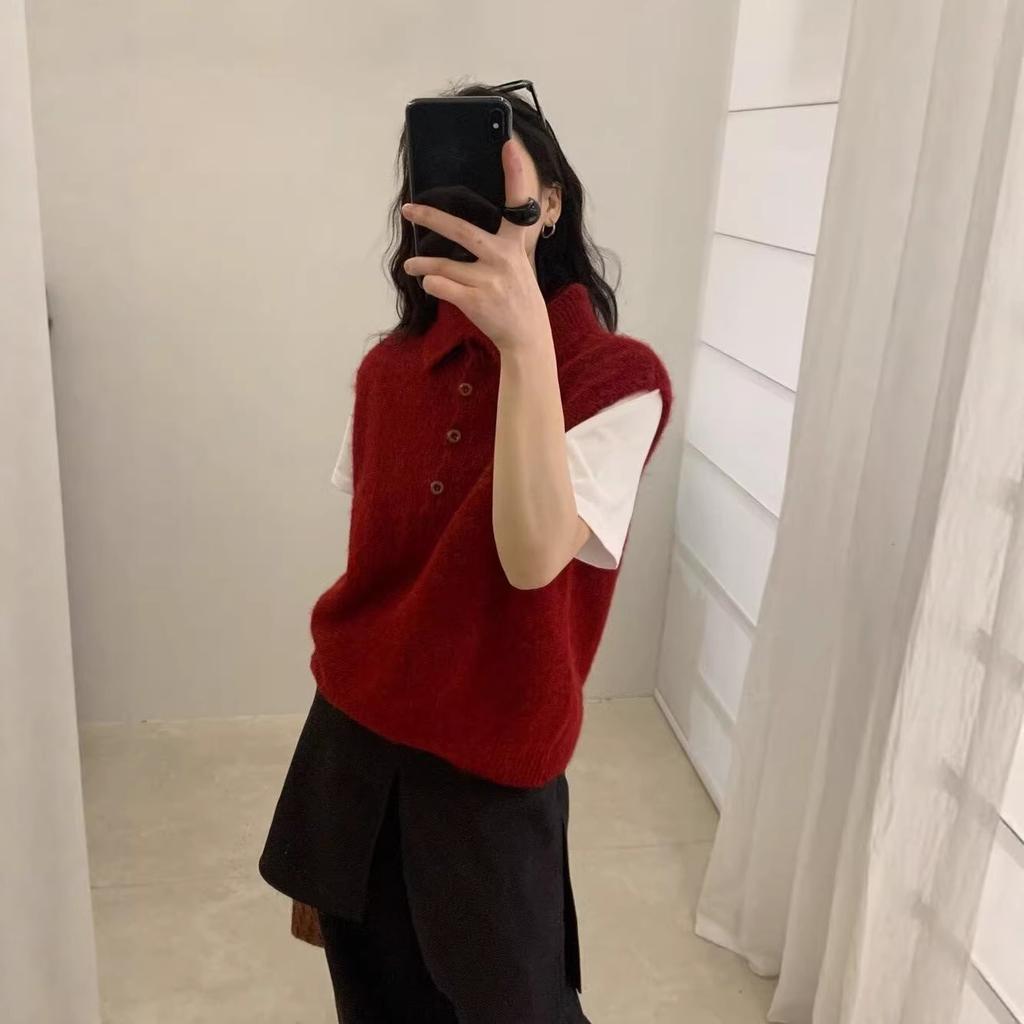Korean style minimalist stand-collar sleeveless knit sweater for women, early spring new loose and simple button layering vest outerwear