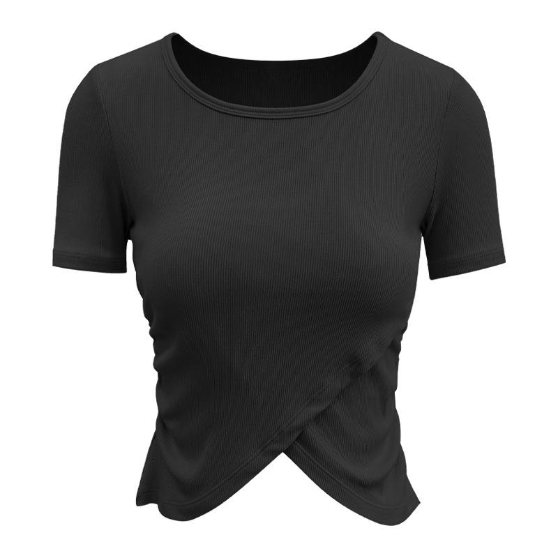 

Женский летний укороченный топ для бега – С разрезом, облегающий, с коротким рукавом, спортивная одежда M