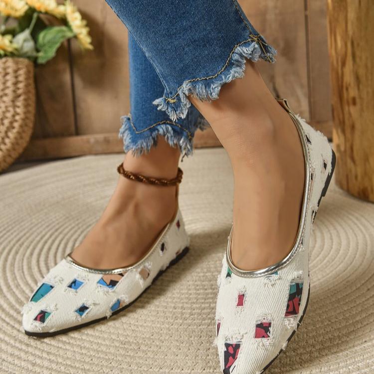 Summer New Single-shoe Women's Pointed Head Shallow Mouth Glitter Cloth Soft Sole Anti-slip Wear-resistant Flat Shoes