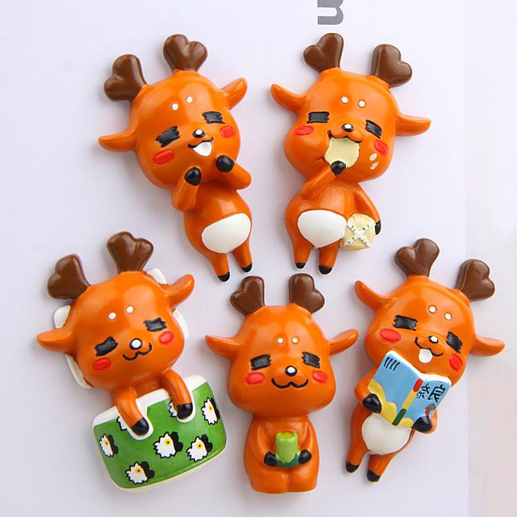 Cute Cartoon Reading Drinking Tea Eating Food Deer Magnetic Decor Refrigerator