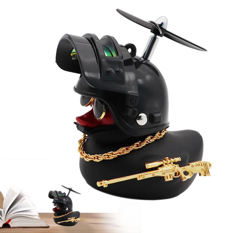 Car Ornaments Bicycle Horns Squeeze Black Duck with Straps Helmet, Silicone Elasticity Belt Bike Bell for Kids Sport Outdoor