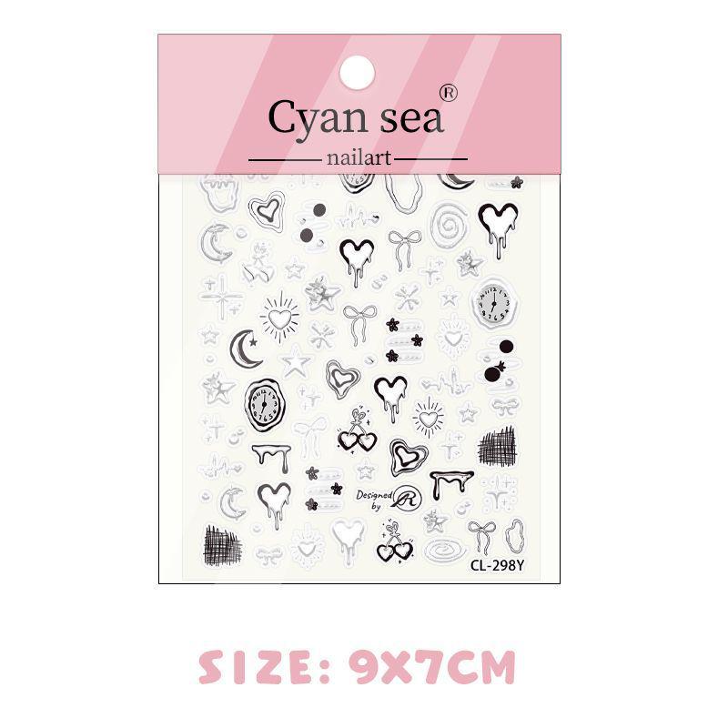 2025 Gold Plated Star & Moon 3D Embossed Nail Art Stickers with Adhesive Backing