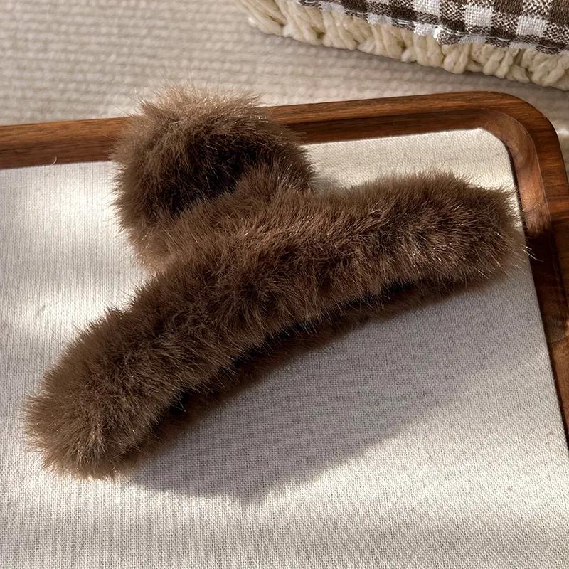 Solid Color Fluffy Cross Hair Claw For Women Girls Sweet Plush Hairpins Crab HairClips Headband Winter Fashion Hair Accessories
