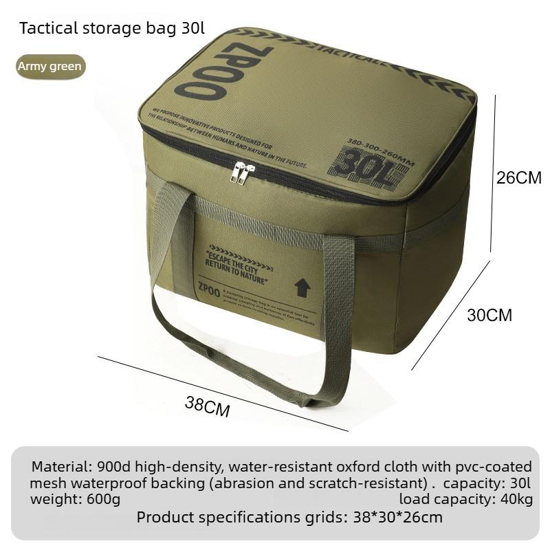 30L Large Capacity Outdoor Folding Storage Box for Camping Picnic Gear and Tactical Organizer with Kitchenware Compartments