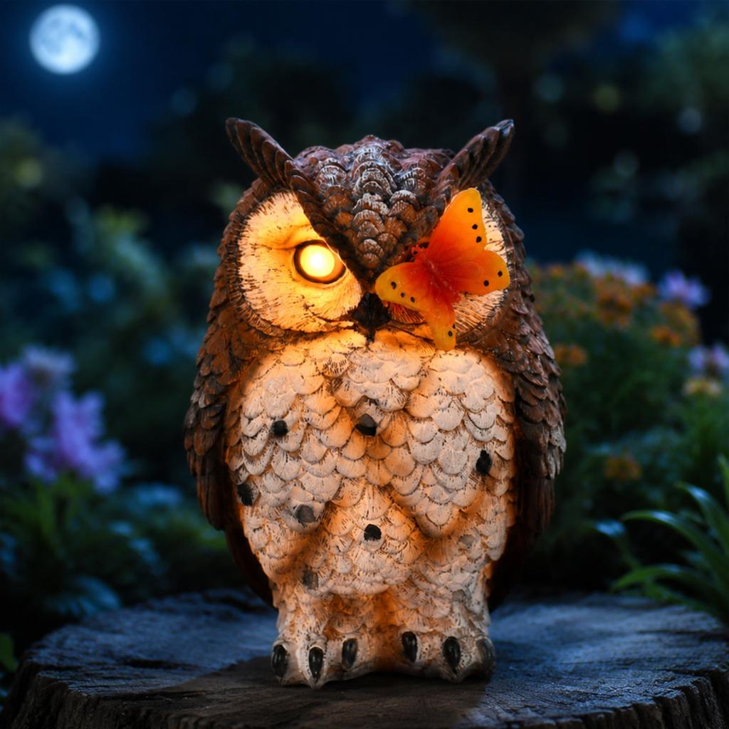 Solar Powered Owl Shaped Outdoor Garden Light Decorative Lawn Statue with LED Illumination for Yard Patio Porch Pathway and Home