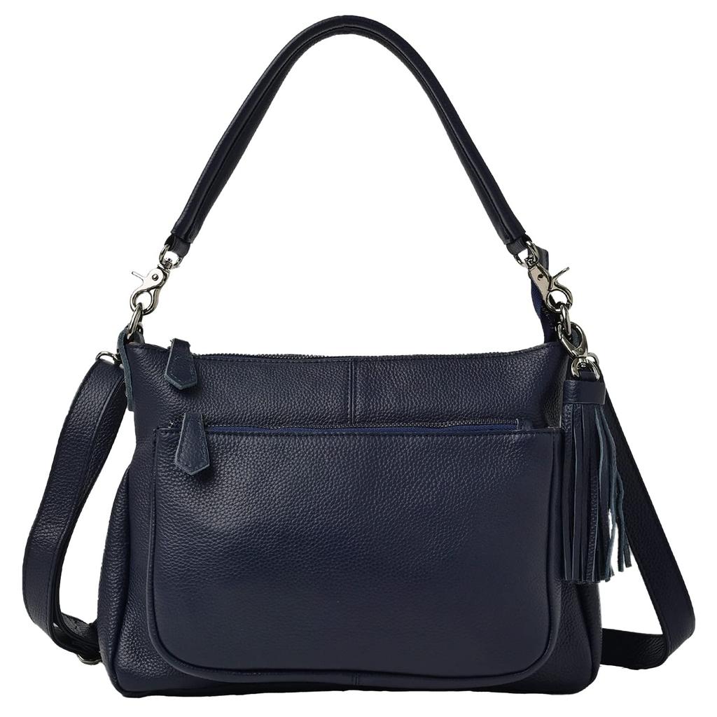 Notre Favori Genuine Leather Shoulder Crossbody Ariel Navy Bag, Women's Handbag, Plus, (Black Hardware)