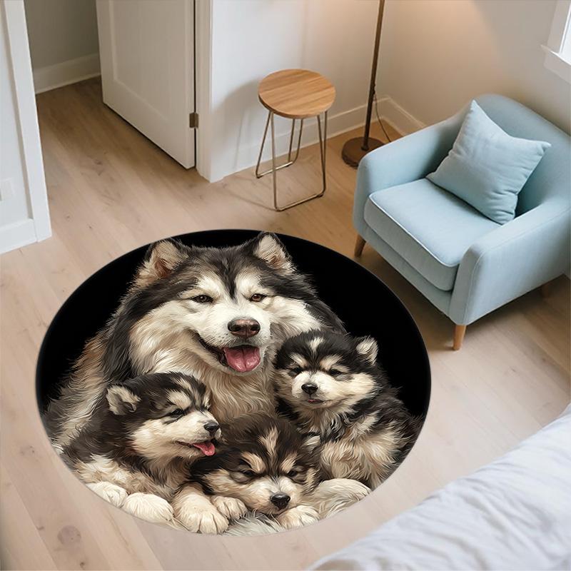 Okrągły Dywanik Trzy Wilki, Dywan do Salonu Sypialni Sofy Pokoju Zabaw Dekoracja, Antypoślizgowa Mata Podłogowa