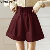 VONDA Summer Women Elastic High Waist Solid Color Casual Loose Shorts Mini Pants