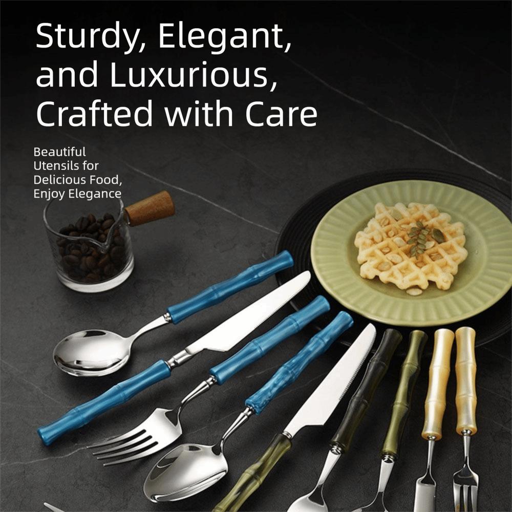 Bamboo Shape Handle Fork and Spoon 304 Stainless Steel Bamboo Handle Cutlery Home Kitchen
