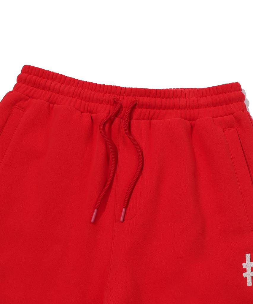 BEENTRILL Essential Hashtag Logo Brushed Sweatpants (Red)