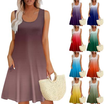 Damen Sommerkleider Lockerer U-Ausschnitt Ärmelloses Sommerkleid Kleid Mit Taschen