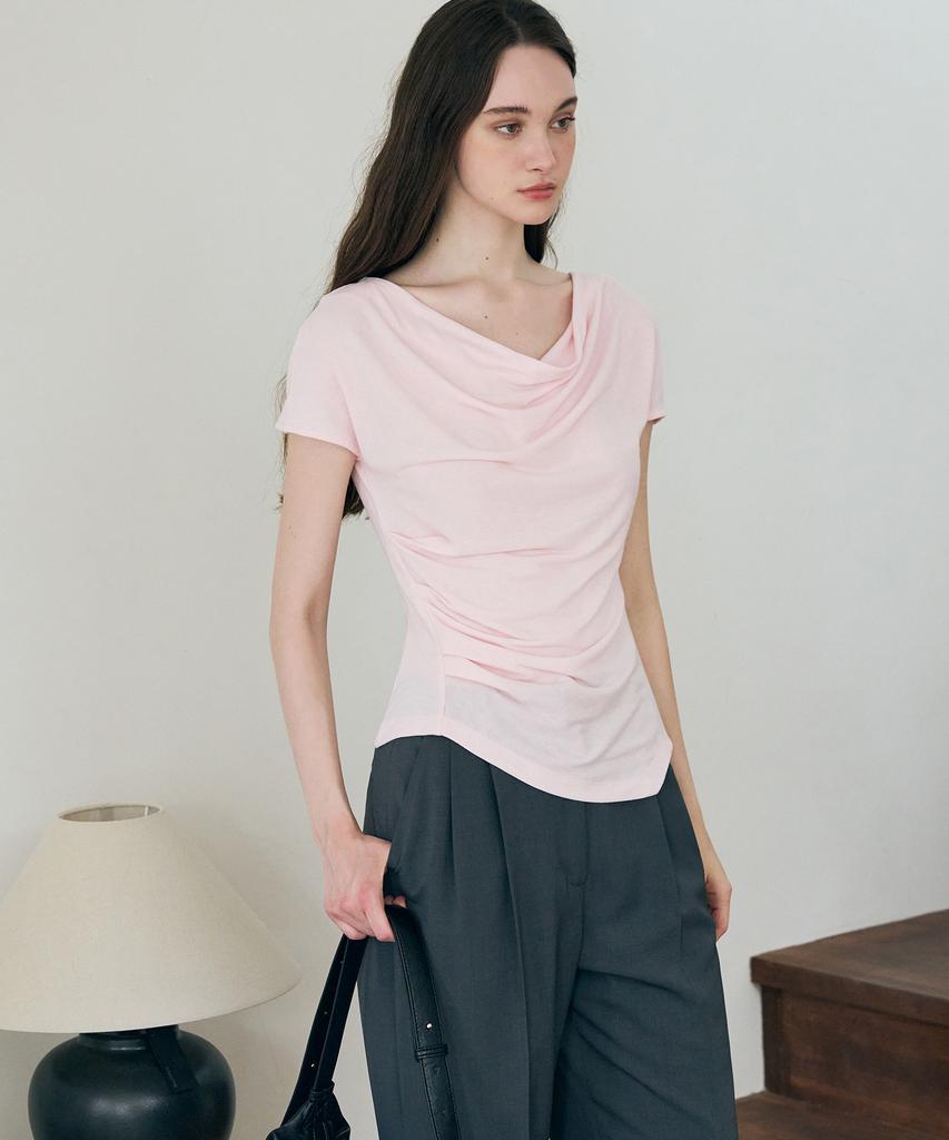 Deuloupisumeon Asymmetrical Tuck Draped T-Shirt [White]