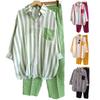 2Pcs/Set Shirt Pants Set Long Sleeve Casual Trendy Elastic Waist Breathable Daily Garment Polyester Stripes Blouse Pants Suit Spring Clothes