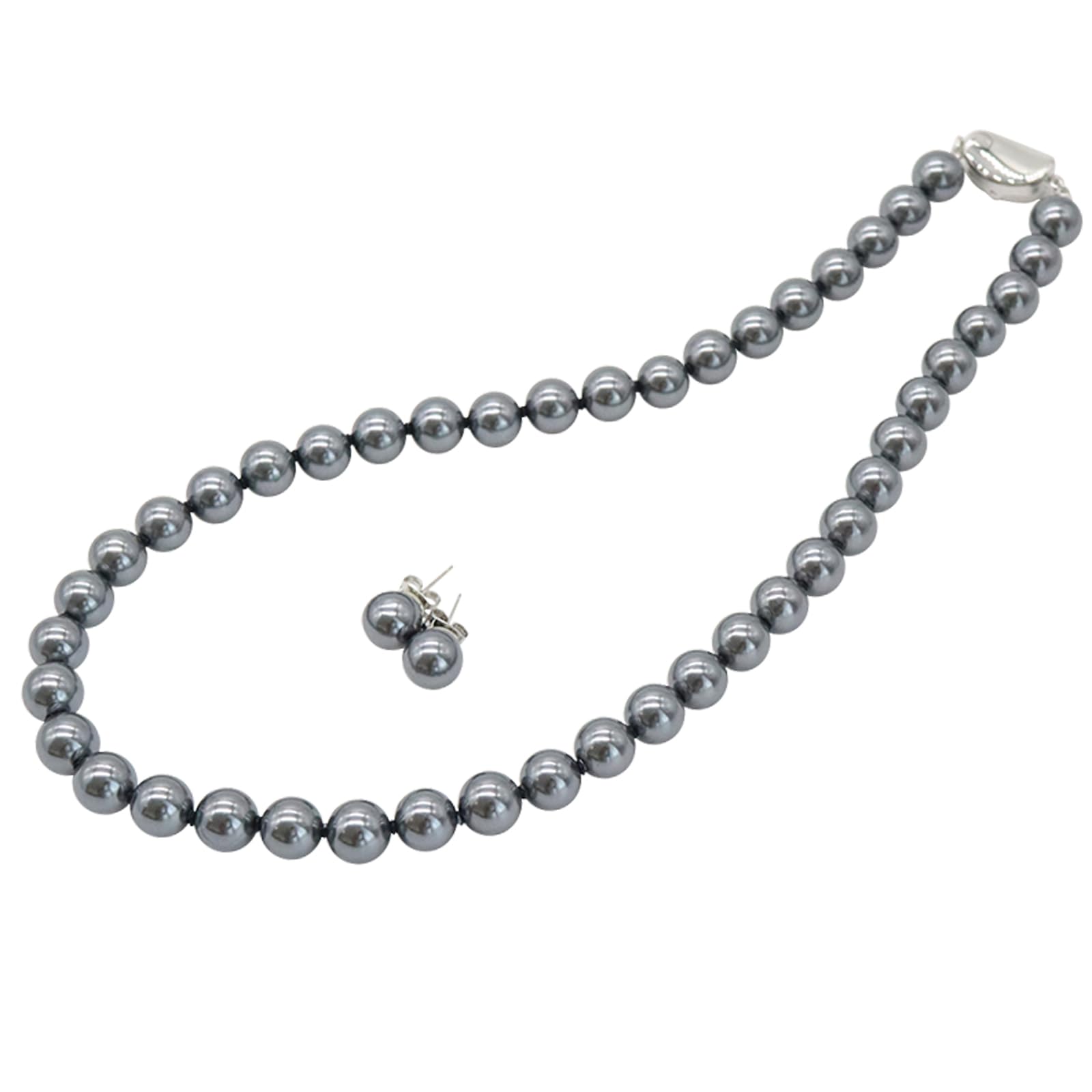 

[Sakiya] Pearl Necklace, Double Strand, Formal, Wedding, Pearl Necklace and Earrings Set, Pearl Gift, Black, Formal Earrings, Wedding, Party, 7mm,