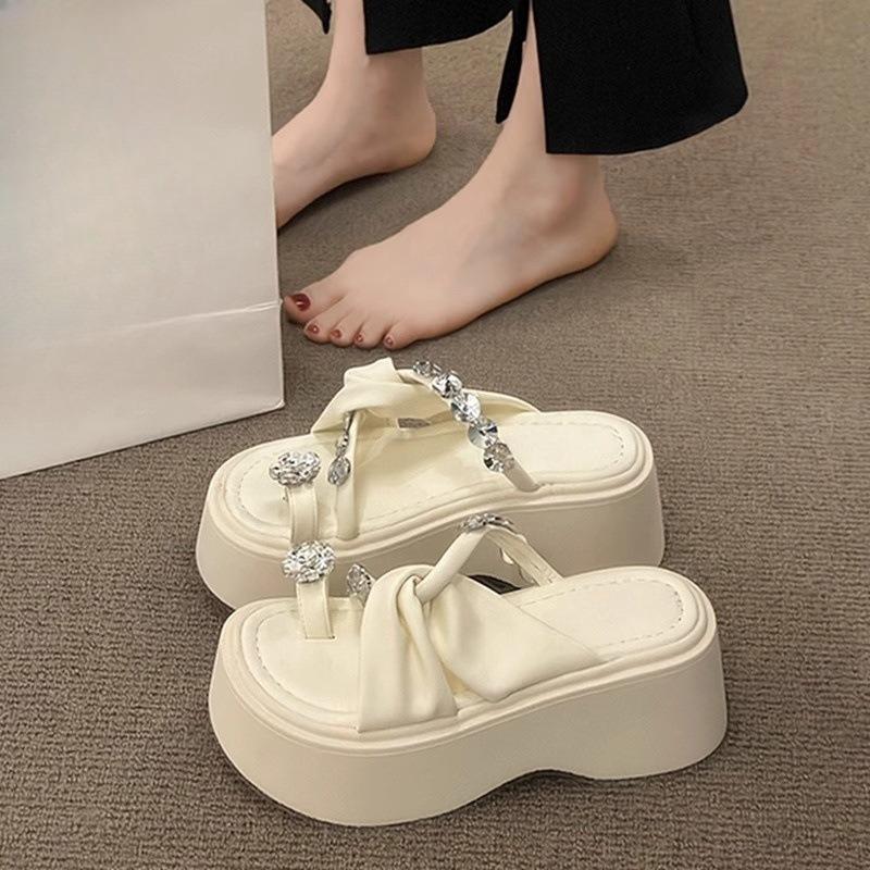 

New Thick-soled Height-increasing Shoes with Rhinestones and High-heeled Sandals for Women 40 бежевий